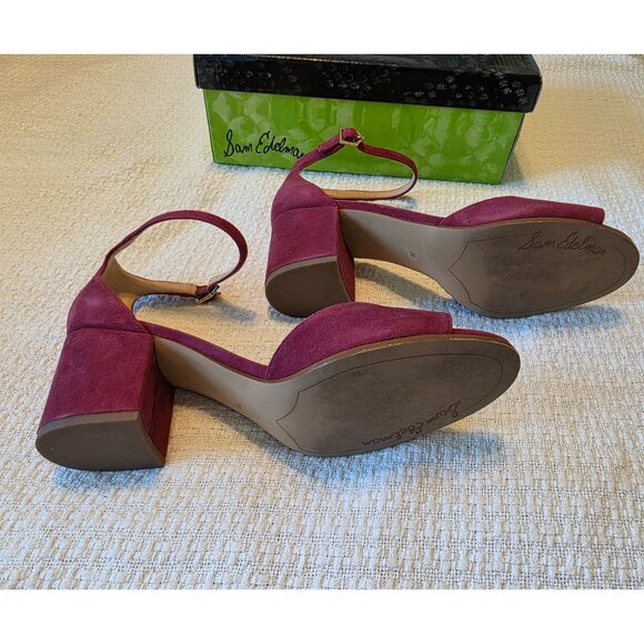 Sam Edelman Susie Dark Red Suede Block Heel Ankle Strap Sandals Size 10M - Picture 5 of 12